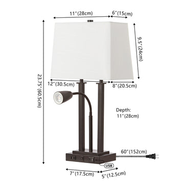 Blaire 23.75" 2-Light Modern Farmhouse Metal LED Table Lamp with USB Charging port - JONATHAN Y